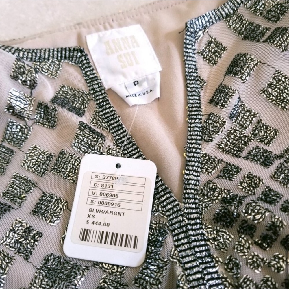 NWT | Free People x Anna Sui Sequin Embroidered Silver Front Slit Maxi Dress XS - Picture 6 of 15